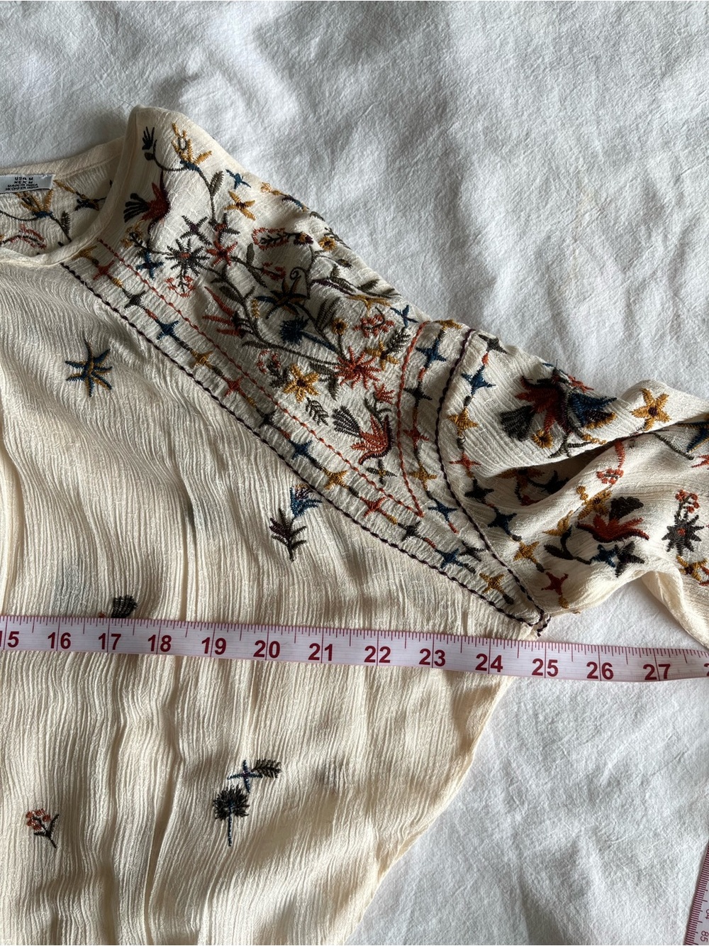 DEX Embroidered Boho Peasant Blouse Cream Floral Size M Prairie Fairycore 70’s - Picture 6 of 16